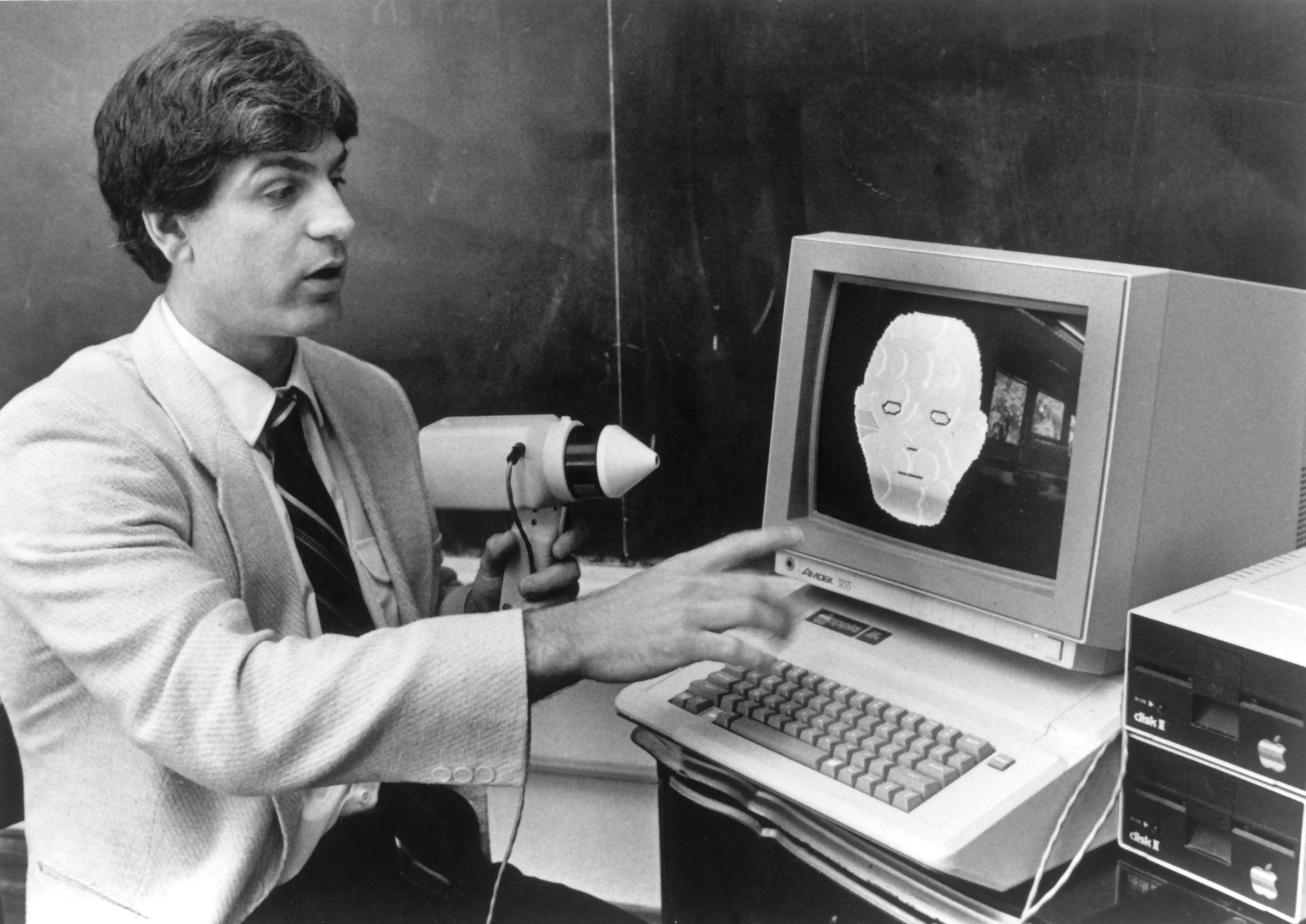 Joseph R. Scogna Jr. demonstrating SAF infrared technology with early computer system